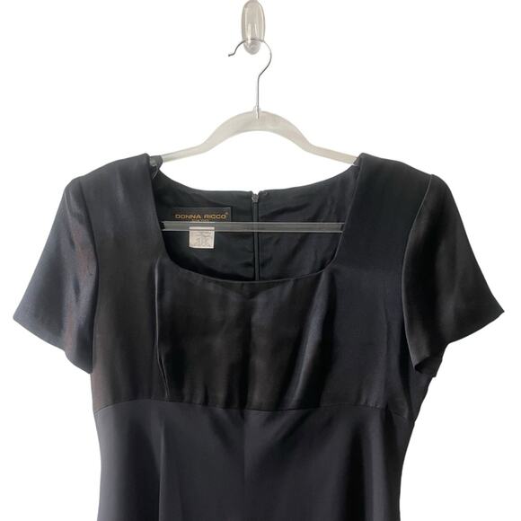 Donna Rico Vintage Short Sleeve Satin Bodice 2 Tier Chiffon Skirt Dress Black 8 - Picture 2 of 9